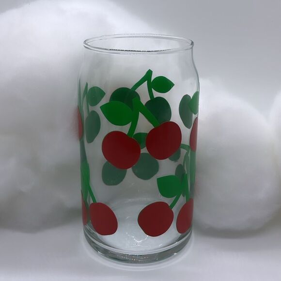 NWT Wool + Pepper Co. CHERRIES 16oz Glass Can Cup - Picture 5 of 7